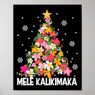 Poster Arbre de Noël Floral hawaïen Mele Kalikimaka Tro