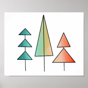 Poster arbre de Noël géométrique ombre rétro rouge rose b
