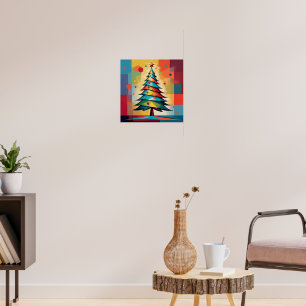 Poster Arbre de Noël géométrique Pop Art sur carrés