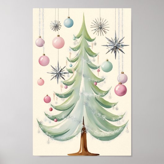 Poster Arbre de Noël moderne du milieu du siècle (Devant)