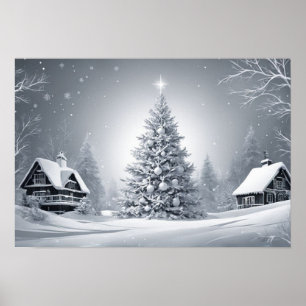 Poster Arbre de Noël neigeux Digital Christmas Wall Art