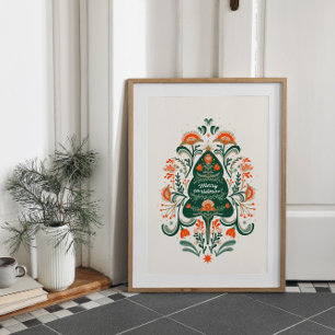 Poster Arbre de Noël nordique avec ornements scandinaves