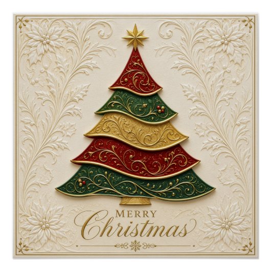 Poster Arbre de Noël orné d'émail doré (Devant)