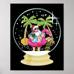 Poster Arbre de Noël Palmier Surfant Plage Boule à Neige