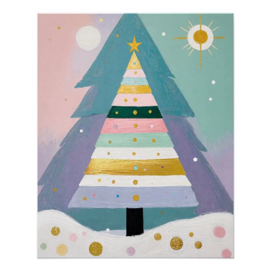 Poster Arbre de Noël Pastel Céleste (Devant)