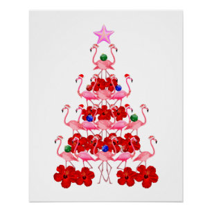 Poster Arbre de Noël père Noël Pink Flamant rose