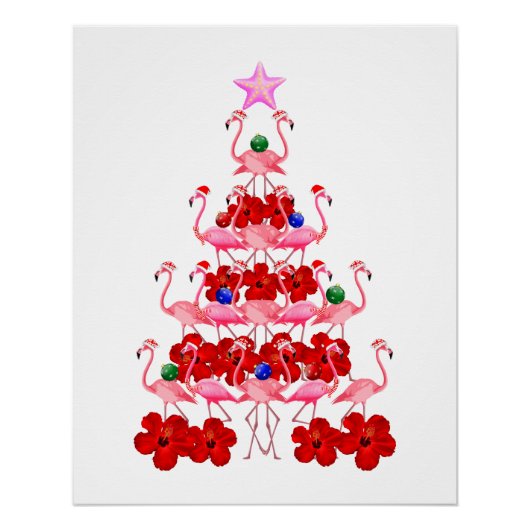 Poster Arbre de Noël père Noël Pink Flamant rose (Devant)