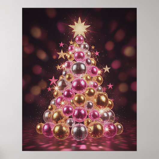 Poster Arbre de Noël Rétro Disco sur toile (Devant)