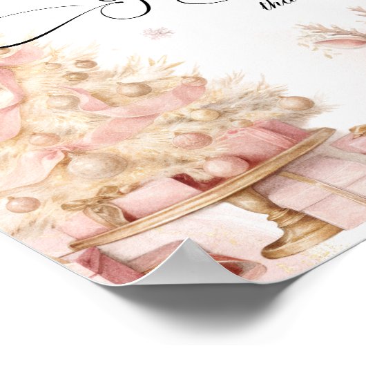 Poster Arbre de Noël rose et cartes et cadeaux de cerfs d (Coin)