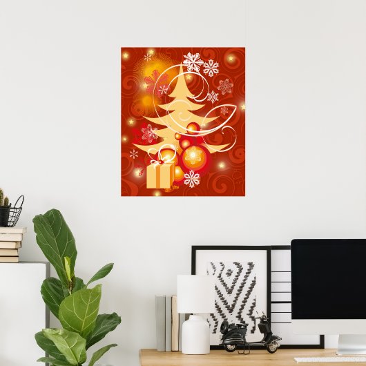 Poster Arbre de Noël rouge et or (Bureau à domicile)