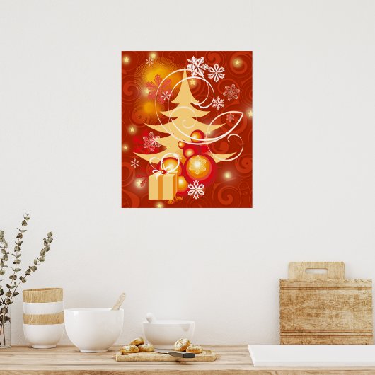 Poster Arbre de Noël rouge et or (Cuisine)