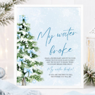 Poster Arbre de Noël Ruban Bleu My Water Broke Baby Showe