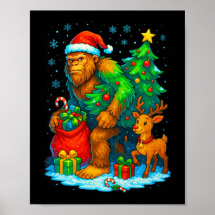 Poster Arbre de Noël Santa Bigfoot Rennes Drôle Sasqua