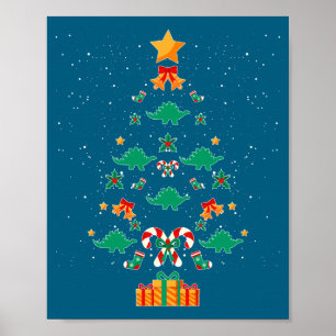 Poster Arbre de Noël Stégosaure Dinosaure Noël Manches Lo