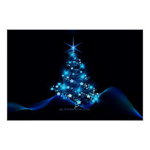 Poster arbre de Noël stylisé SlipperyJoe bleu brillant s
