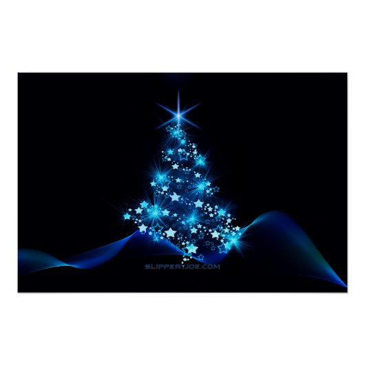 Poster arbre de Noël stylisé SlipperyJoe bleu brillant s (Devant)
