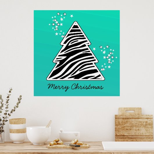 Poster Arbre de Noël Turquoise Zebra (Cuisine)