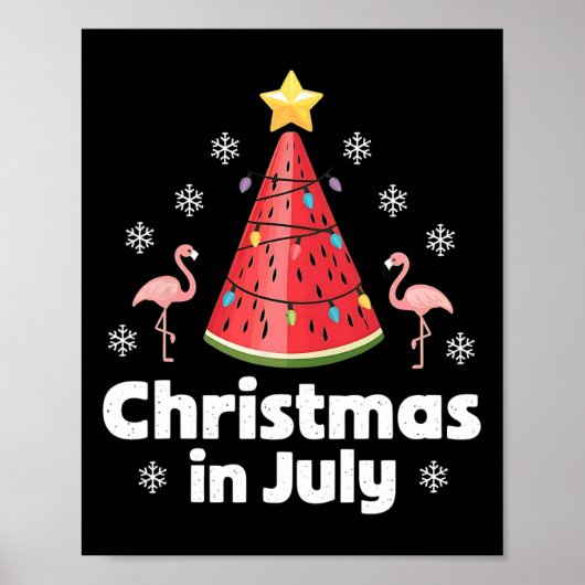 Poster Arbre de pastèque Noël en juillet Flamingo drôle X (Devant)