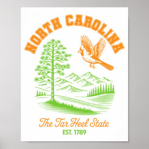 Poster Arbre de pin cardinal de l'État de Tar Heel de Car