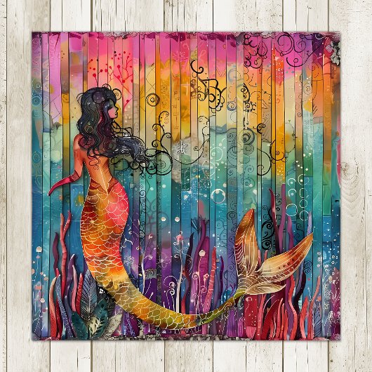 POSTER ARBRE DE PLANCHE MERMAID COLORÉ