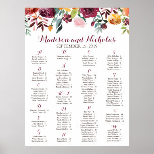 Poster Arbre de siège alphabétique à fleurs automnales ro