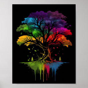 Poster Arbre De Vie Arbre Multicolore Changeant De Couleu