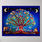 Poster Arbre De Vie Avec Oiseaux Et Fleurs Dans Le Ciel N (Devant)