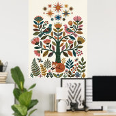Poster Arbre de Vie Boho Art Folklorique Paon Céleste (Bureau à domicile)