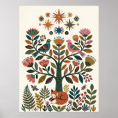 Poster Arbre de Vie Boho Art Folklorique Paon Céleste (Devant)