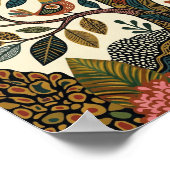 Poster Arbre de Vie Boho Art Populaire Paon Céleste (Coin)