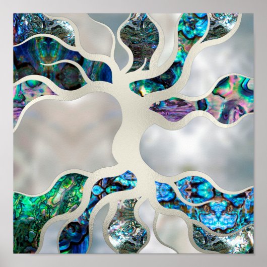 Poster Arbre de vie - Coquille d'abalone et Perle (Devant)