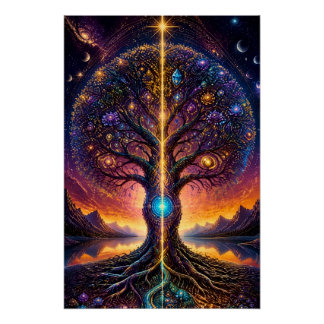 Poster Arbre de Vie Cosmique Art Céleste