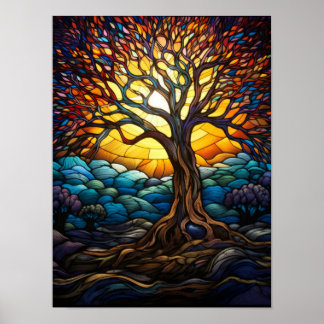 Poster Arbre de Vie en Verre Cathédrale Mosaïque Art du C
