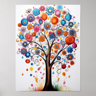 Poster Arbre de vie fantaisiste Art folklorique floral vi