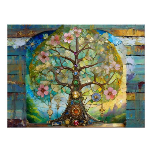 Poster Arbre de Vie Fleurissant des 7 Chakras (Devant)