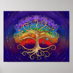 Poster Arbre de vie Golden Swirl et Rainbow