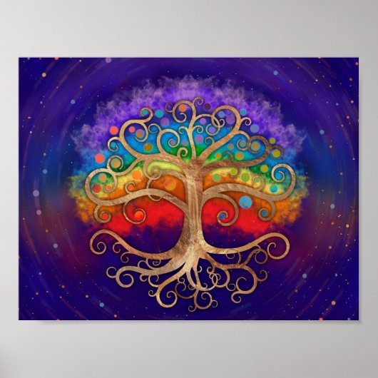 Poster Arbre de vie Golden Swirl et Rainbow (Devant)