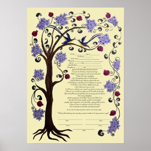 Poster Arbre de vie Ketubah & grenades, portrait-hi (Devant)