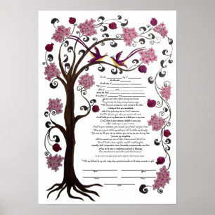 Poster Arbre de vie Ketubah & grenades, portrait (rw)