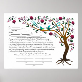 Poster Arbre de vie Ketubah & Vows dans les tons bijoux (
