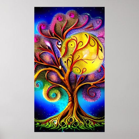 Poster Arbre de vie lunaire avec Pleine lune (Devant)