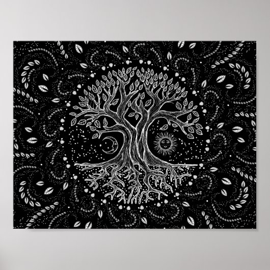 Poster Arbre de vie - noir et blanc (Devant)