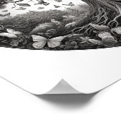 Poster Arbre de vie noir et blanc avec papillons (Coin)