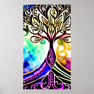 Poster Arbre de vie orné de couleur Whimsical