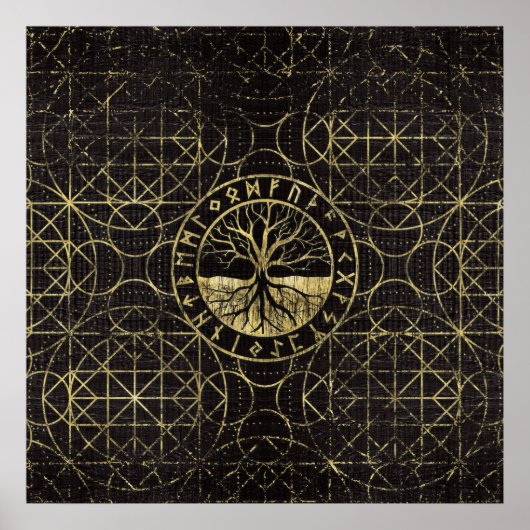 Poster Arbre de vie - Yggdrasil et Runes (Devant)