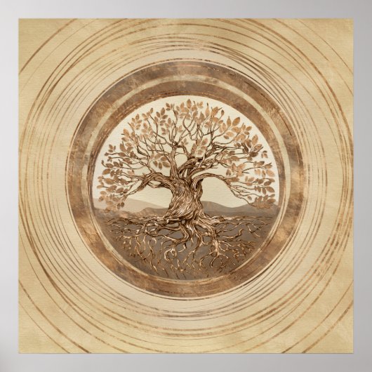 Poster Arbre de vie - Yggdrasil Pastel Gold (Devant)