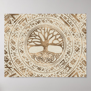 Poster Arbre de vie - Yggdrasil Runic Motif