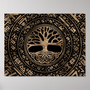 Poster Arbre de vie - Yggdrasil Runic Motif