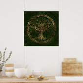 Poster Arbre de vie -Yggdrasil -vert et or (Cuisine)