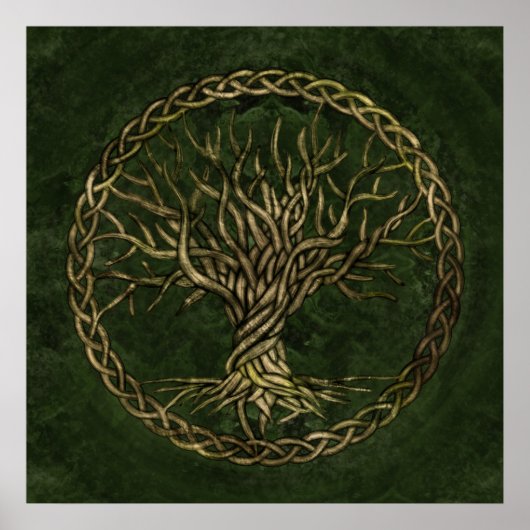 Poster Arbre de vie -Yggdrasil -vert et or (Devant)